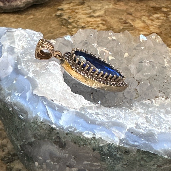 Turkish Two Tone Sterling Sapphire CZ Pendant - Picture 3 of 9